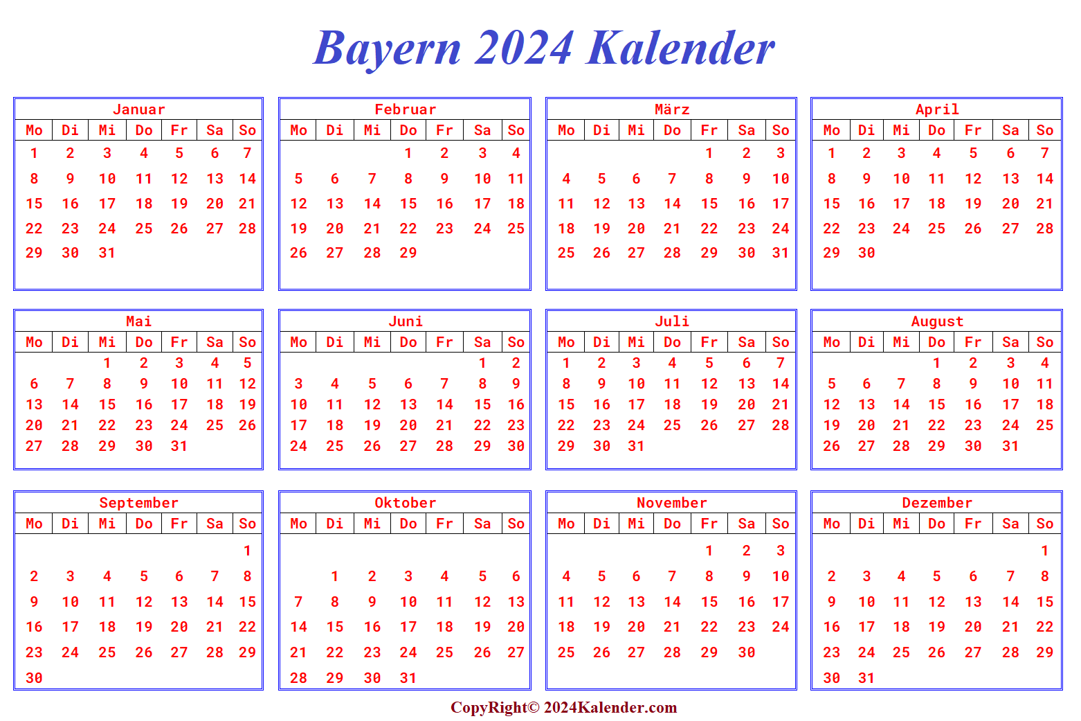 Bayern 2024 Kalender