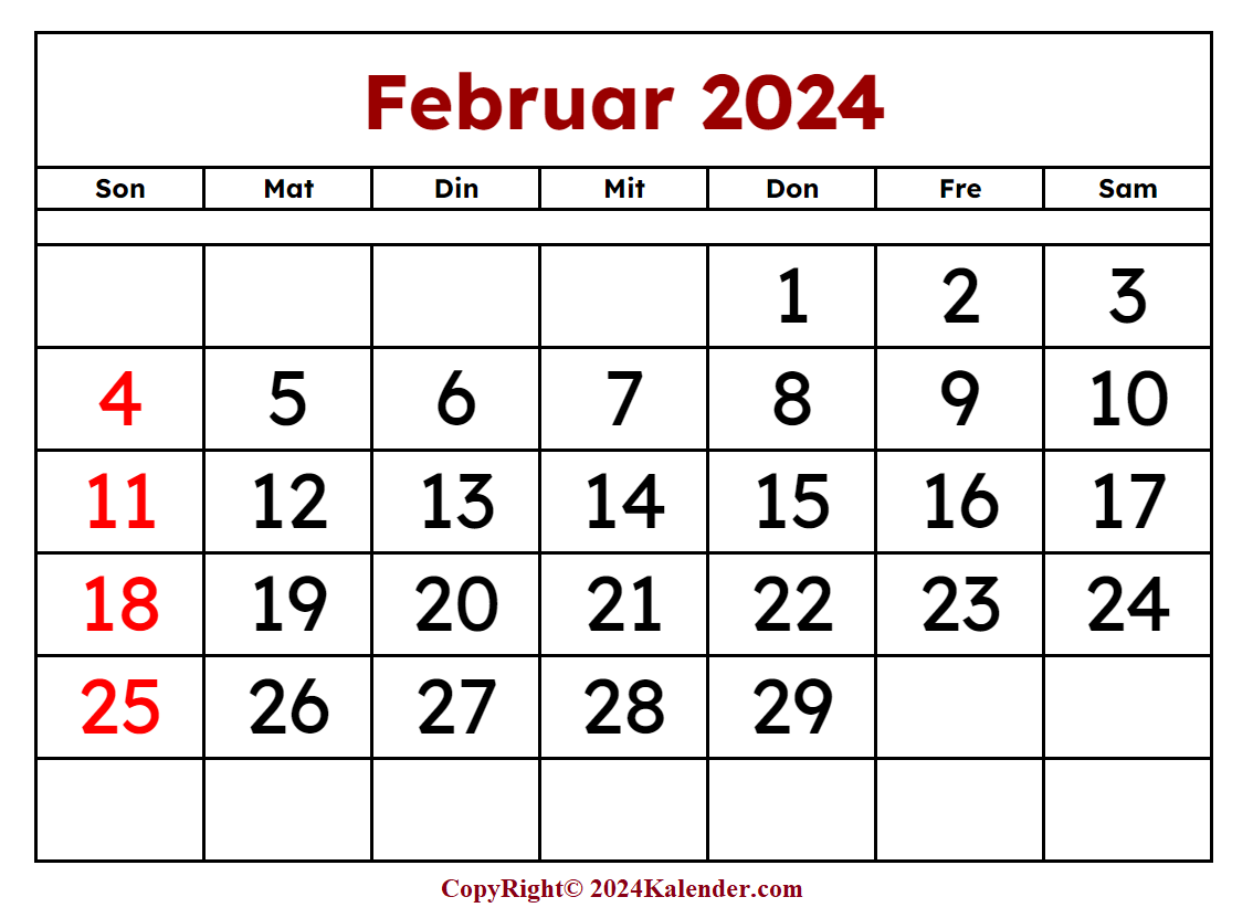 Februar 2024 Feiertags Kalender