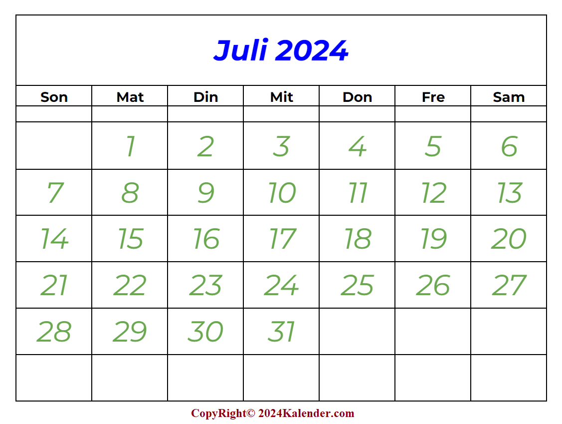 Juli 2024 Kalender