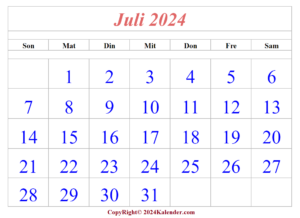 Juli Kalender 2024