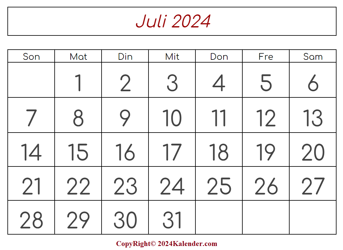 Kalender Juli 2024 Drucken