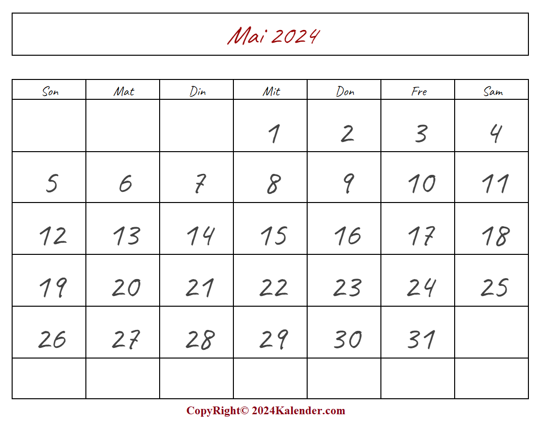 Kalender Mai 2024 Drucken