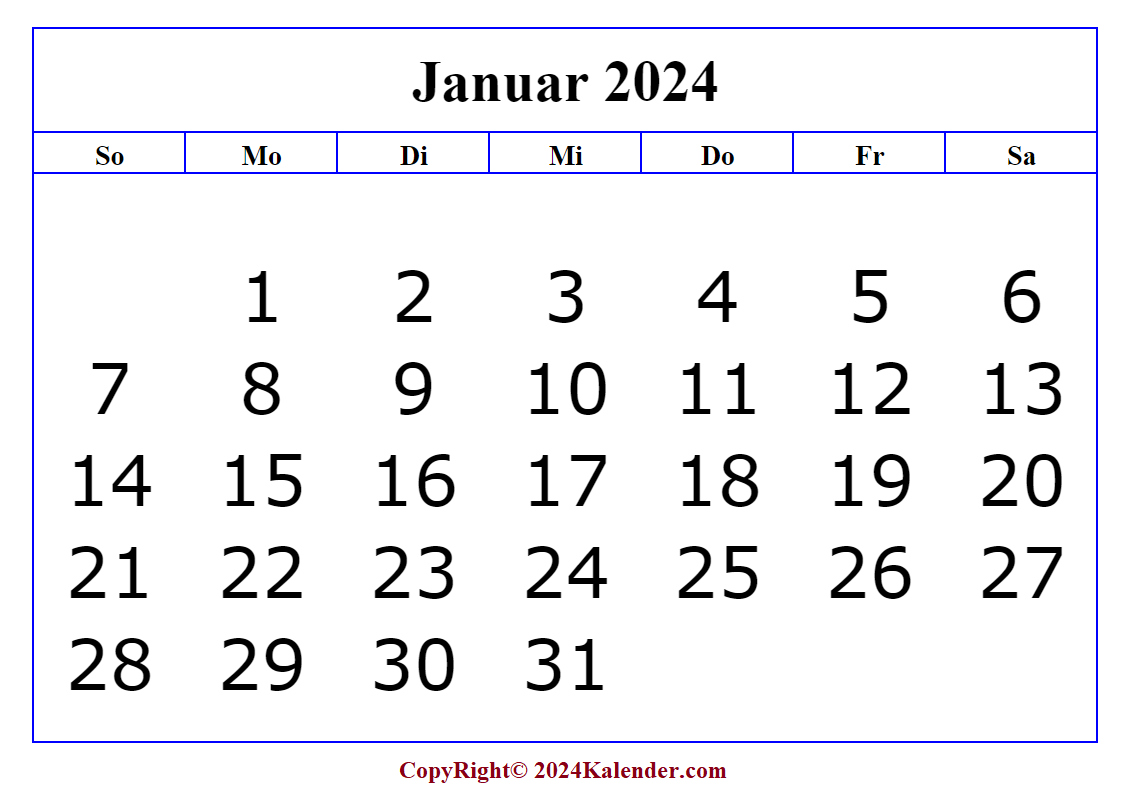 Kalenderblatt Januar 2024