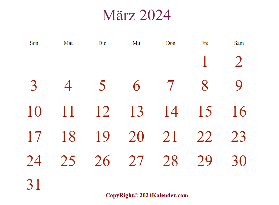 Kalenderblatt März 2024