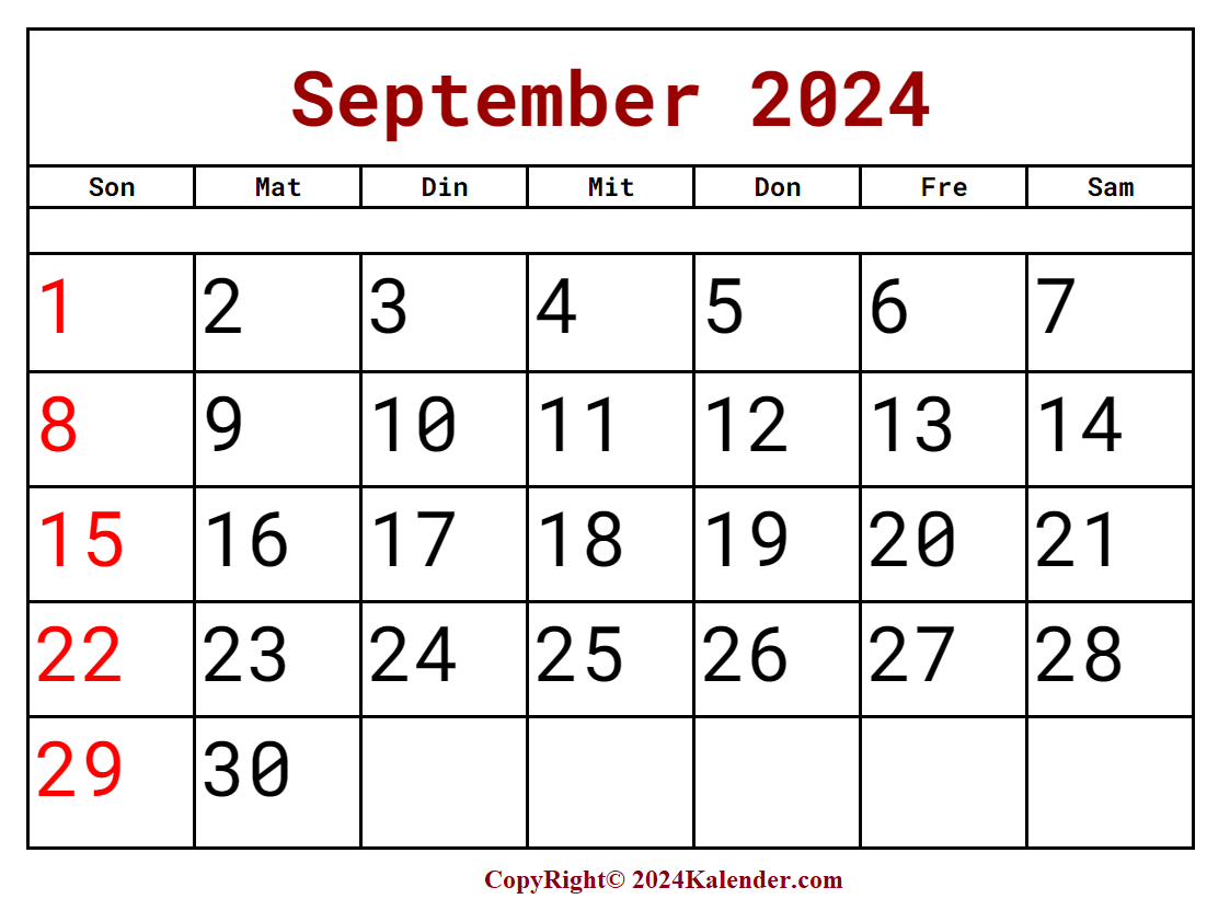 September 2024 Feiertags Kalender
