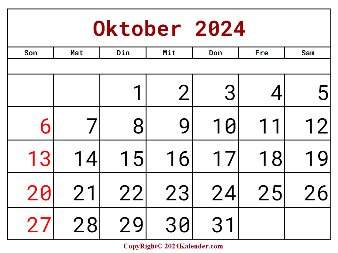 Oktober 2024 Feiertags Kalender
