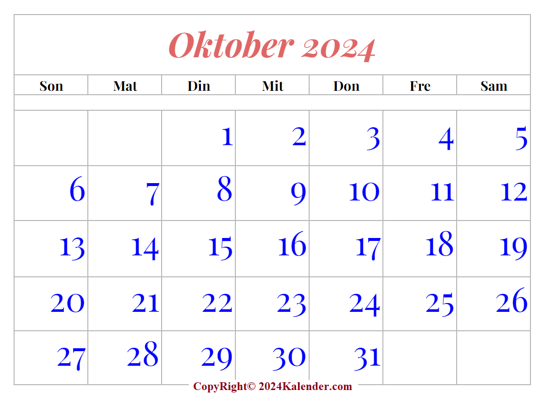 Oktober Kalender 2024